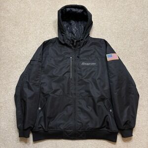 Snap-on Tools Jacket Mens 2XL Black Hooded Quilted Selector Bomber USA Workwear
